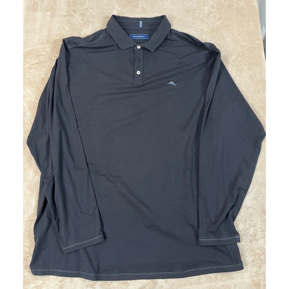 Tommy Bahama Paradiso Cove Polo Shirt Men's 2XL-Tall Black Polyester L/S EUC